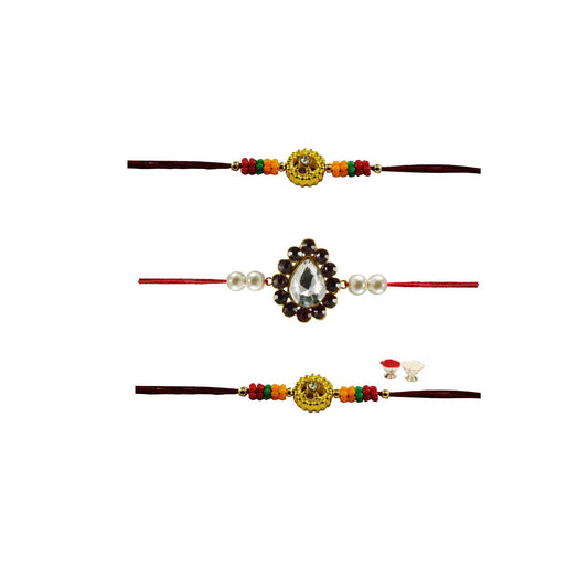Multi Stone Stud-Handmade  Beads Rakhi