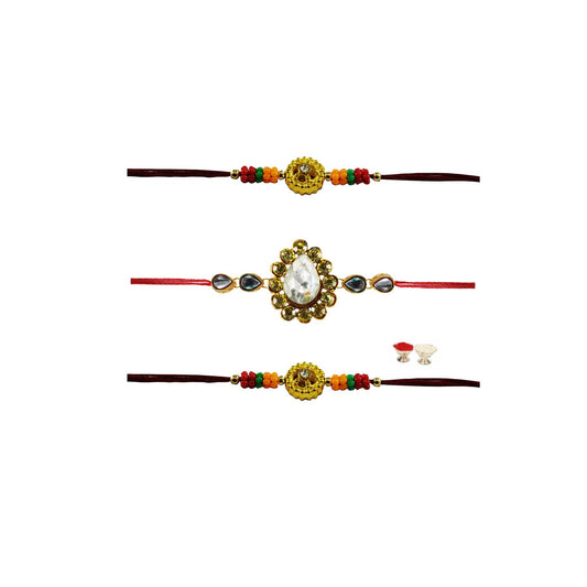 Multi Stone Stud-Handmade  Beads Rakhi