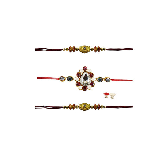 Multi Stone Stud-Handmade  Beads Rakhi