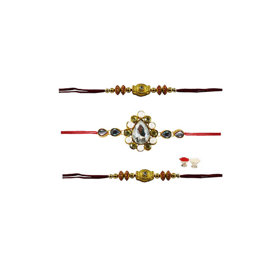 Multi Stone Stud-Handmade  Beads Rakhi