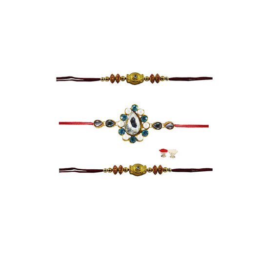 Multi Stone Stud-Handmade  Beads Rakhi