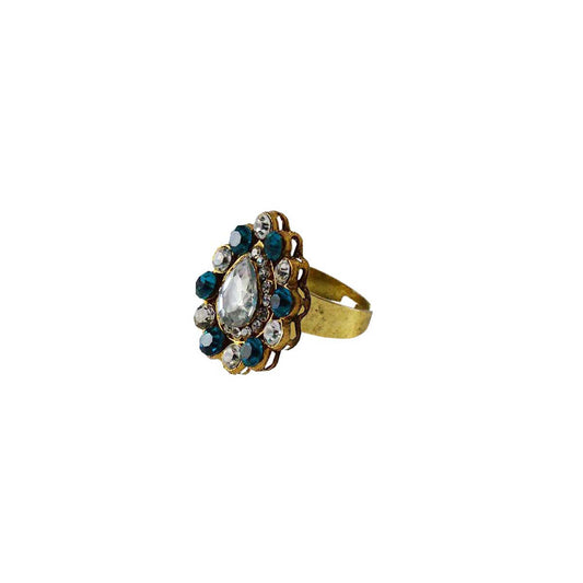 Multi Stone Stud-Gold Platted Brass Ring Pack Of-1 (sku-rin132)