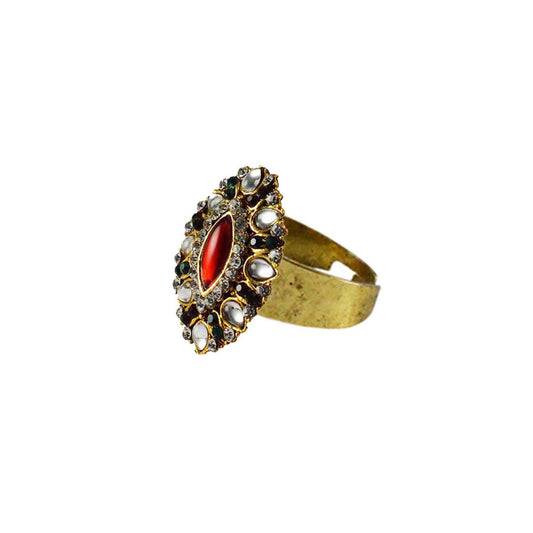 Multi Stone Stud-Gold Platted Brass Ring Pack Of-1 (sku-rin135)