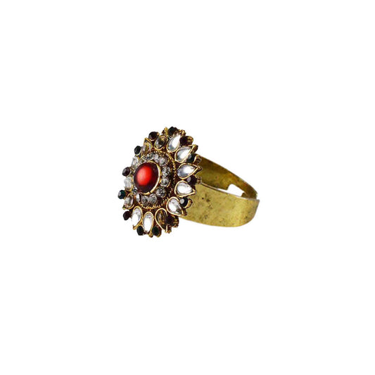 Multi Stone Stud-Gold Platted Brass Ring Pack Of-1 (sku-rin136)