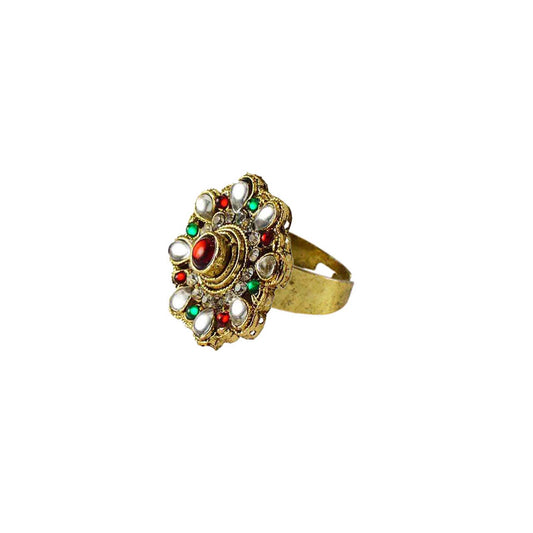 Multi Stone Stud-Gold Platted Brass Ring Pack Of-1 (sku-rin138)