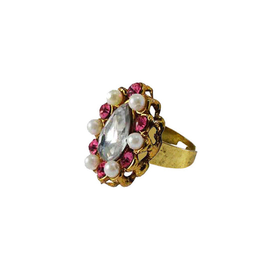 Multi Stone Stud-Gold Platted Brass Ring Pack Of-1 (sku-rin139)