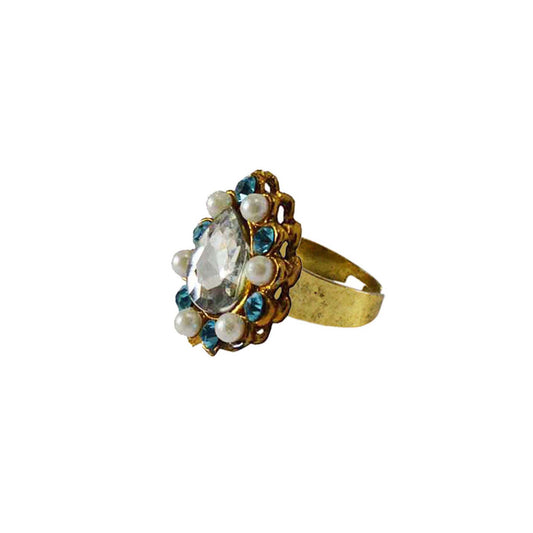 Multi Stone Stud-Gold Platted Brass Ring Pack Of-1 (sku-rin140)