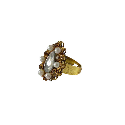 Multi Stone Stud-Gold Platted Brass Ring Pack Of-1 (sku-rin141)
