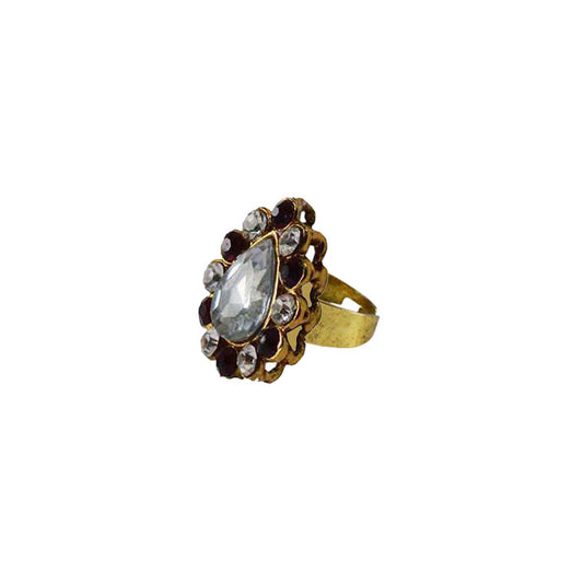 Multi Stone Stud-Gold Platted Brass Ring Pack Of-1 (sku-rin145)