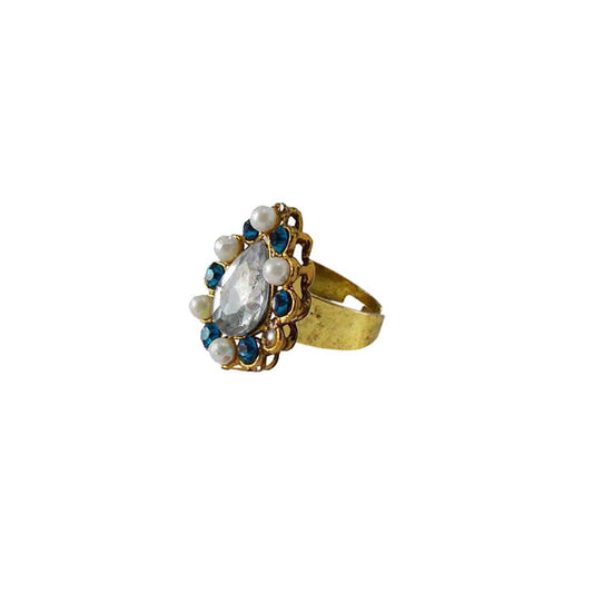 Multi Stone Stud-Gold Platted Brass Ring Pack Of-1 (sku-rin146)