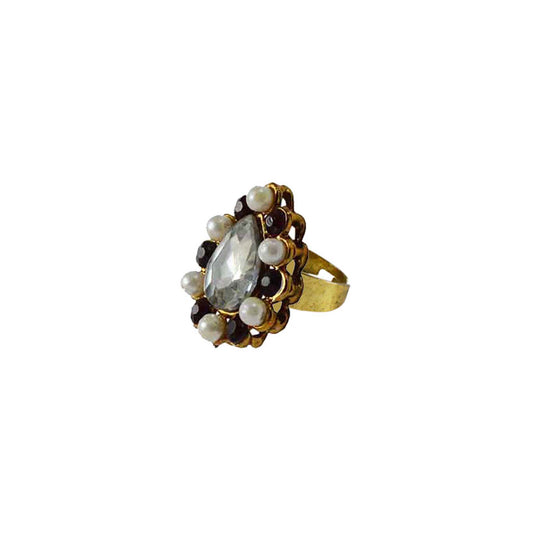 Multi Stone Stud-Gold Platted Brass Ring Pack Of-1 (sku-rin147)