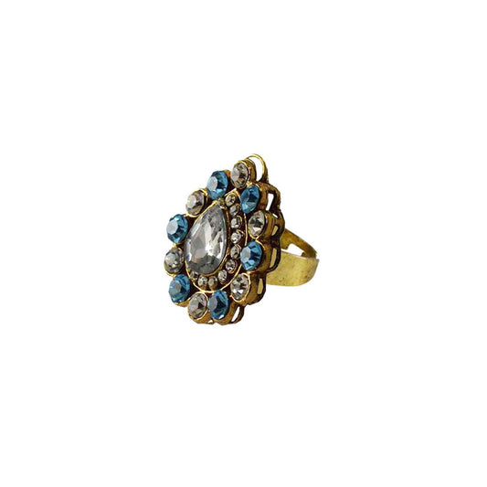 Multi Stone Stud-Gold Platted Brass Ring Pack Of-1 (sku-rin158)