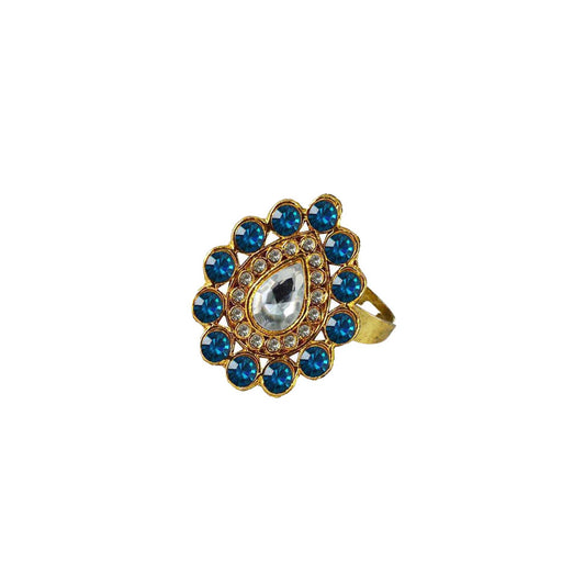 Multi Stone Stud-Gold Platted Brass Ring Pack Of-1 (sku-rin161)