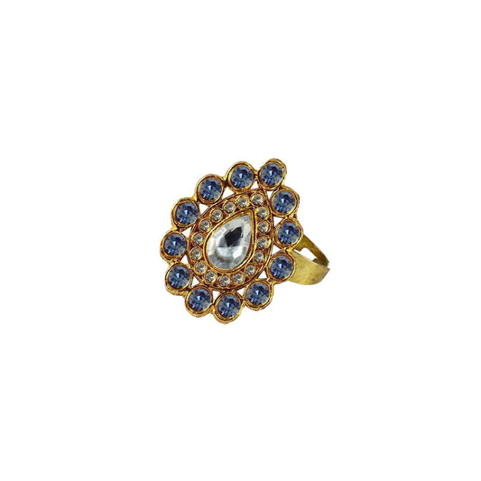 Multi Stone Stud-Gold Platted Brass Ring Pack Of-1 (sku-rin163)