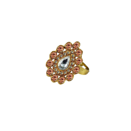 Multi Stone Stud-Gold Platted Brass Ring Pack Of-1 (sku-rin164)