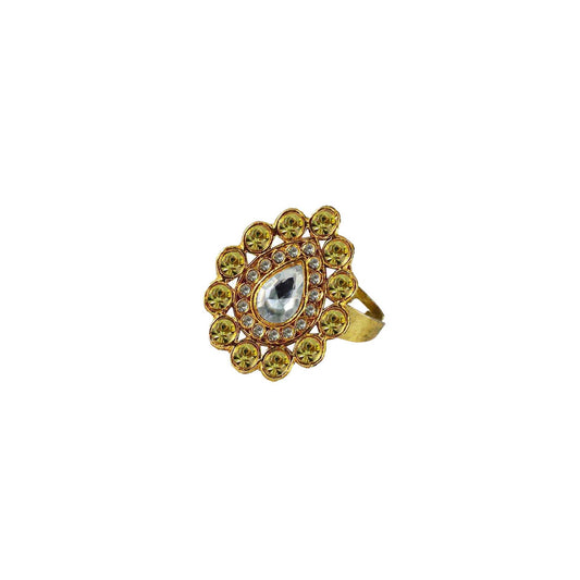 Multi Stone Stud-Gold Platted Brass Ring Pack Of-1 (sku-rin165)