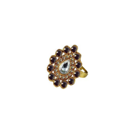 Multi Stone Stud-Gold Platted Brass Ring Pack Of-1 (sku-rin166)