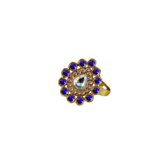 Multi Stone Stud-Gold Platted Brass Ring Pack Of-1 (sku-rin175)