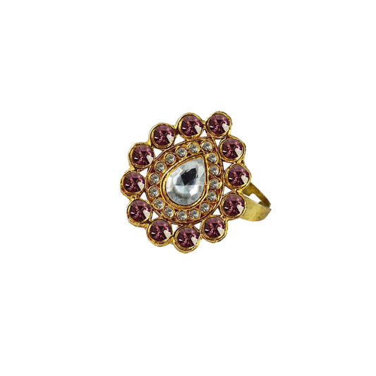 Multi Stone Stud-Gold Platted Brass Ring Pack Of-1 (sku-rin176)
