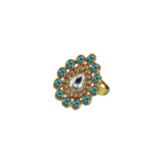 Multi Stone Stud-Gold Platted Brass Ring Pack Of-1 (sku-rin182)