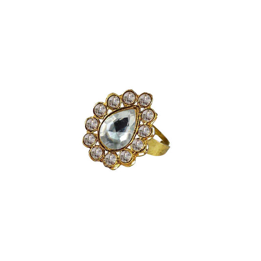 Multi Stone Stud-Gold Platted Brass Ring Pack Of-1 (sku-rin183)
