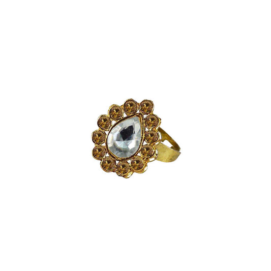 Multi Stone Stud-Gold Platted Brass Ring Pack Of-1 (sku-rin185)