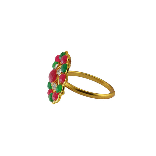 Multi Stone Stud-Gold Platted Brass Ring Pack Of-1 (sku-rin208)