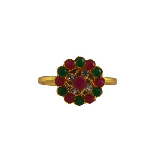 Multi Stone Stud-Gold Platted Brass Ring Pack Of-1 (sku-rin208)