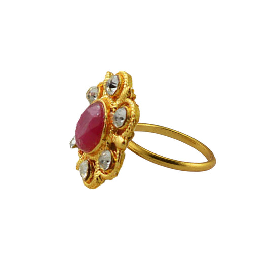 Multi Stone Stud-Gold Platted Brass Ring Pack Of-1 (sku-rin210)