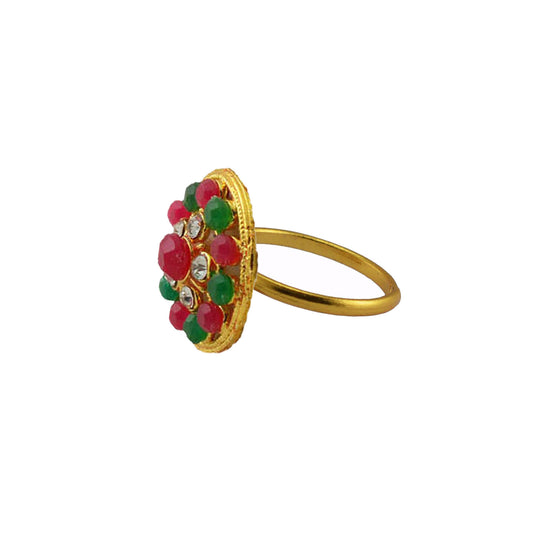 Multi Stone Stud-Gold Platted Brass Ring Pack Of-1 (sku-rin211)