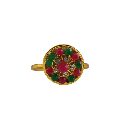 Multi Stone Stud-Gold Platted Brass Ring Pack Of-1 (sku-rin211)