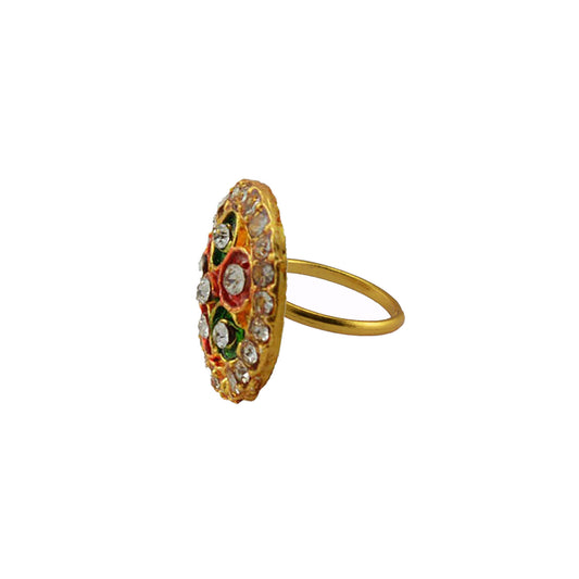 Multi Stone Stud-Gold Platted Brass Ring Pack Of-1 (sku-rin213)