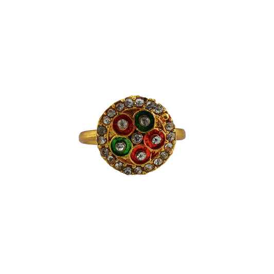 Multi Stone Stud-Gold Platted Brass Ring Pack Of-1 (sku-rin213)