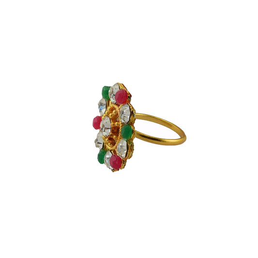 Multi Stone Stud-Gold Platted Brass Ring Pack Of-1 (sku-rin215)