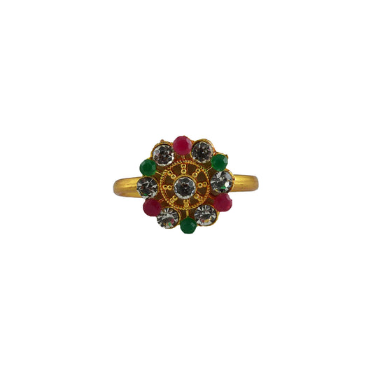 Multi Stone Stud-Gold Platted Brass Ring Pack Of-1 (sku-rin215)