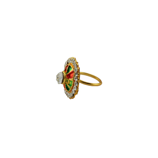 Multi Stone Stud-Gold Platted Brass Ring Pack Of-1 (sku-rin218)
