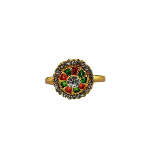 Multi Stone Stud-Gold Platted Brass Ring Pack Of-1 (sku-rin218)
