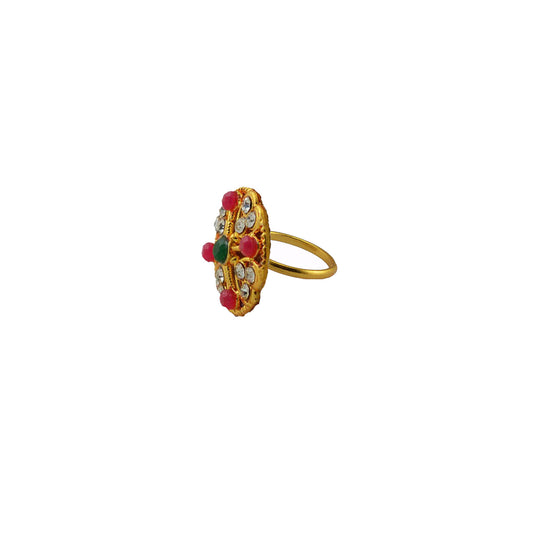 Multi Stone Stud-Gold Platted Brass Ring Pack Of-1 (sku-rin222)
