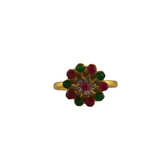 Multi Stone Stud-Gold Platted Brass Ring Pack Of-1 (sku-rin223)