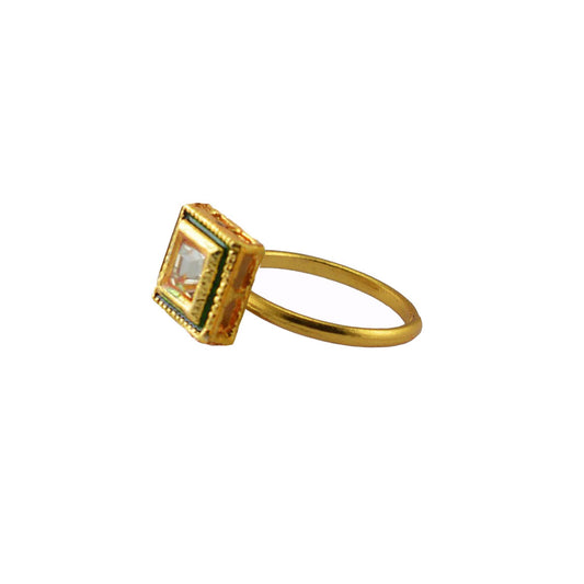 Multi Stone Stud-Gold Platted Brass Ring Pack Of-1 (sku-rin225)