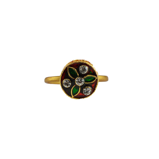 Multi Stone Stud-Gold Platted Brass Ring Pack Of-1 (sku-rin227)
