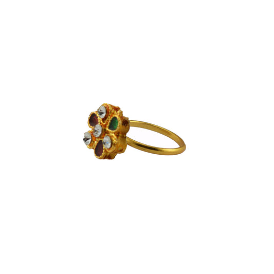 Multi Stone Stud-Gold Platted Brass Ring Pack Of-1 (sku-rin229)
