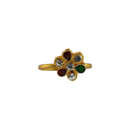 Multi Stone Stud-Gold Platted Brass Ring Pack Of-1 (sku-rin229)