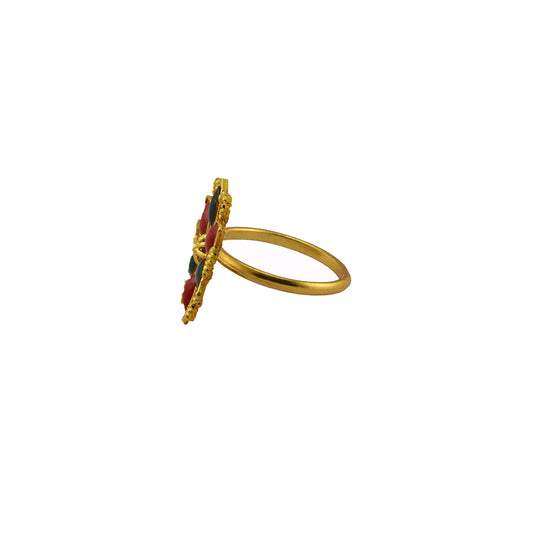 Multi Stone Stud-Gold Platted Brass Ring Pack Of-1 (sku-rin230)