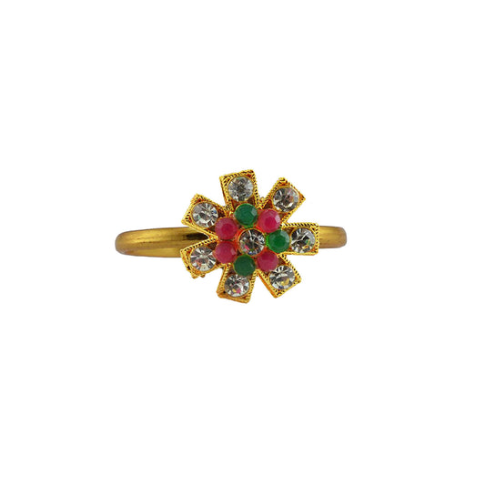 Multi Stone Stud-Gold Platted Brass Ring Pack Of-1 (sku-rin233)