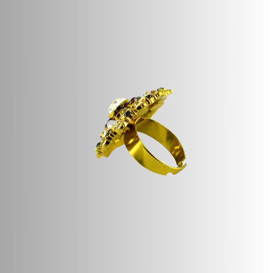 Stone Stud  Golden Brass Adjustable  Ring  (sku-rin76)