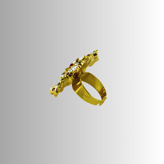 Stone Stud  Golden Brass Adjustable  Ring  (sku-rin77)