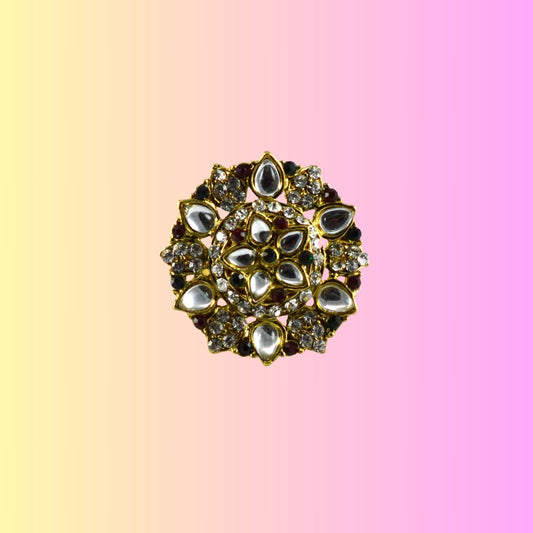 Stone Stud  Golden Brass Adjustable  Ring  (sku-rin77)