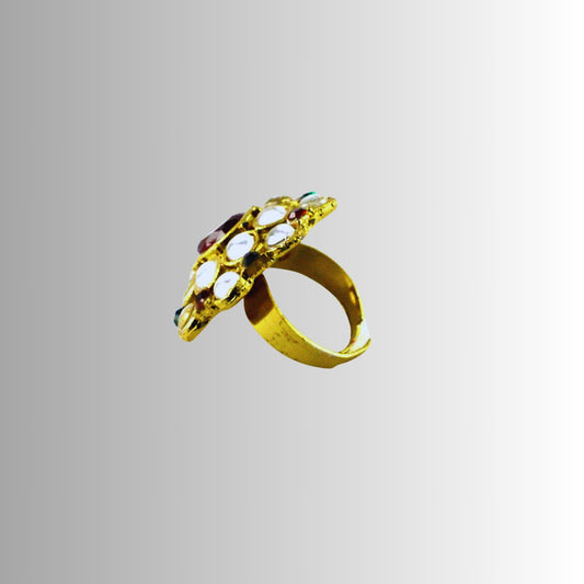 Stone Stud  Golden Brass Adjustable  Ring  (sku-rin78)