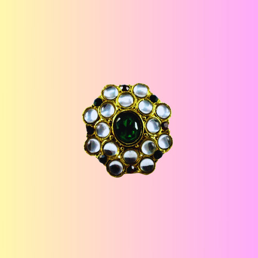Stone Stud  Golden Brass Adjustable  Ring  (sku-rin79)